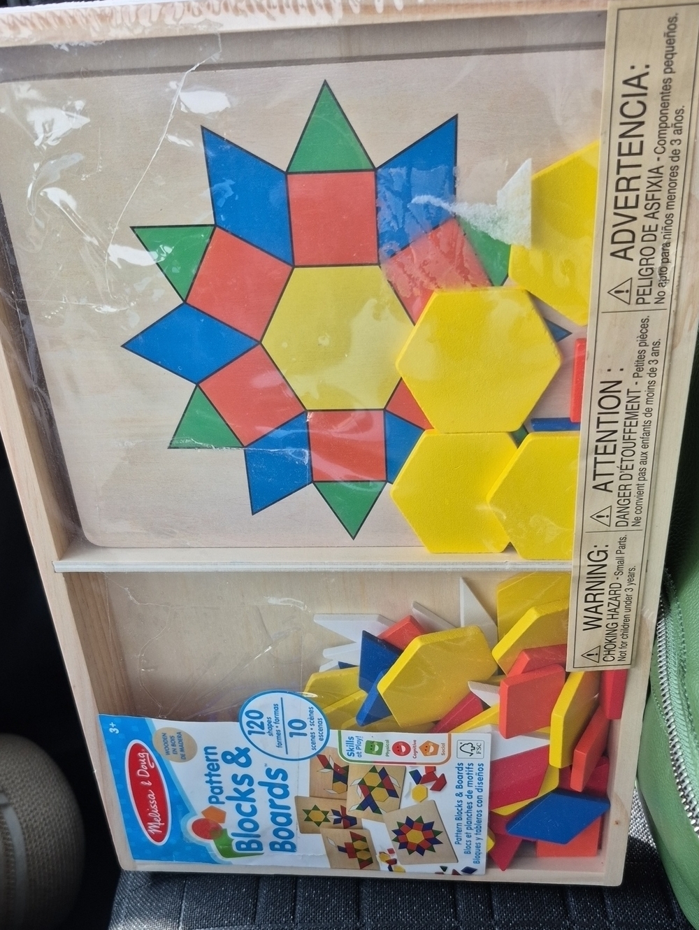 Melissa & Doug Wooden Pattern Blocks & Boards — Yellow, Red, Blue, Green
